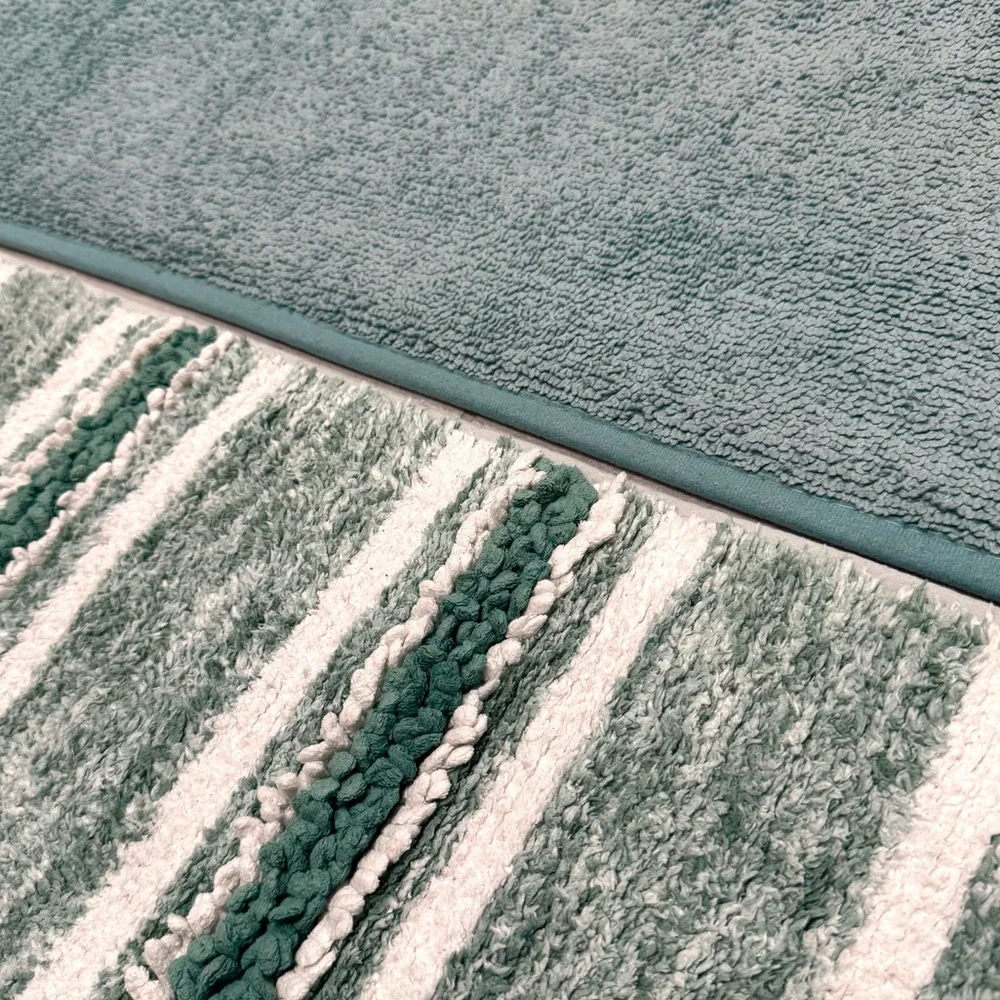 Set of 2 Teal and White Striped Bath Mat Non slip